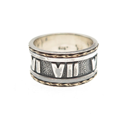 Chateau D’Argent Sterling Silver 18K Gold Vintage Roman Numbers Ring Size 6.25