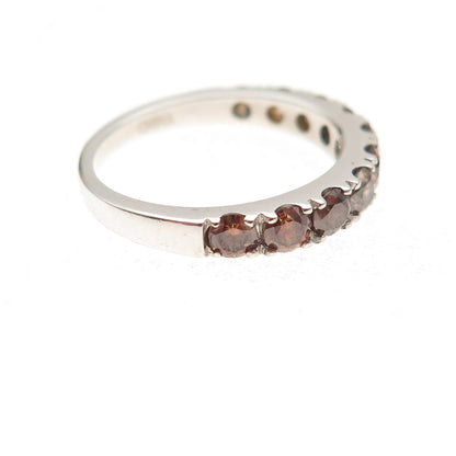 925 Sterling Silver Real Cognac Diamond Half Eternity Band Ring Size 5.25