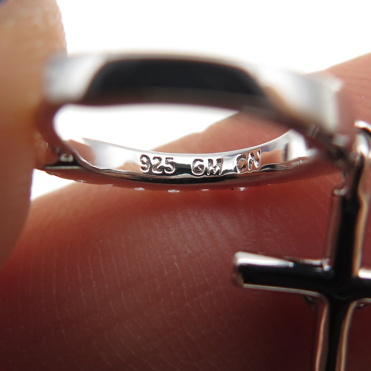 925 Sterling Silver Round-Cut C Z Crucifix Cross Dangle Hoop Earrings