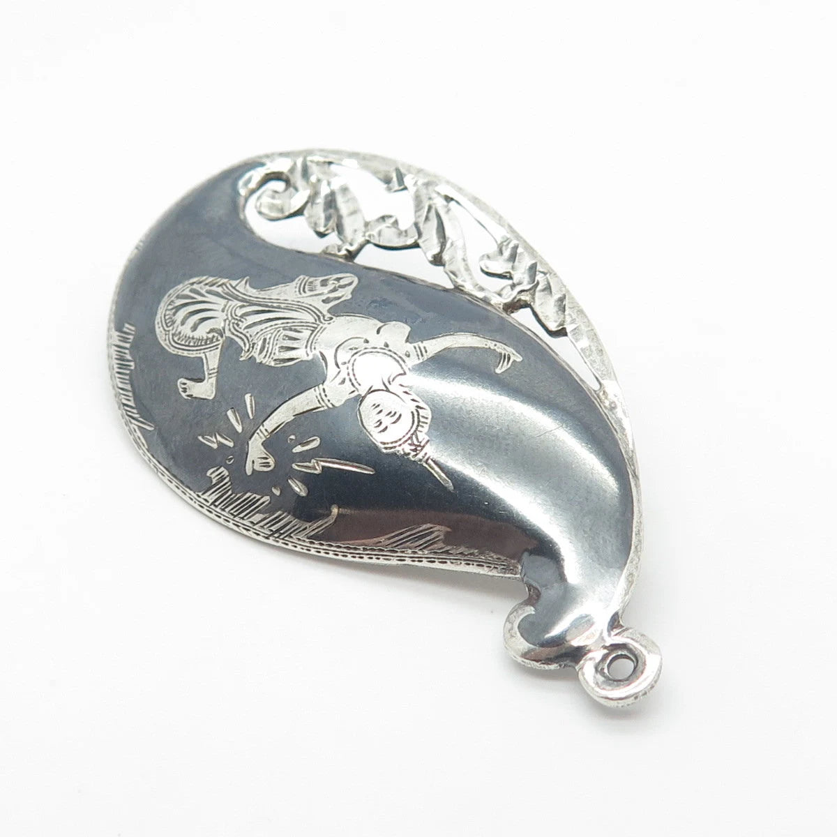 925 Sterling Silver Vintage Siam Niello Hindu Goddess Pin Brooch / Pendant
