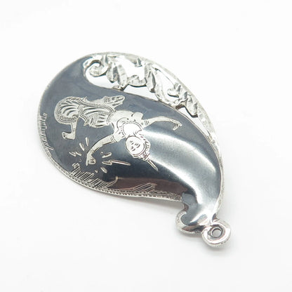925 Sterling Silver Vintage Siam Niello Hindu Goddess Pin Brooch / Pendant
