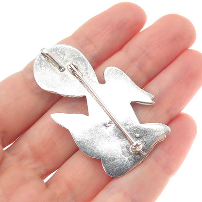 925 Sterling Silver Vintage Praying Angel Oxidized Pin Brooch / Pendant