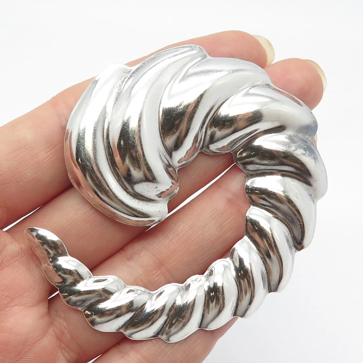 925 Sterling Silver Vintage Mexico Ribbed Pin Brooch / Pendant