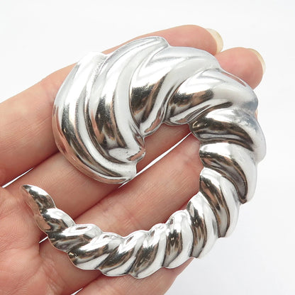 925 Sterling Silver Vintage Mexico Ribbed Pin Brooch / Pendant