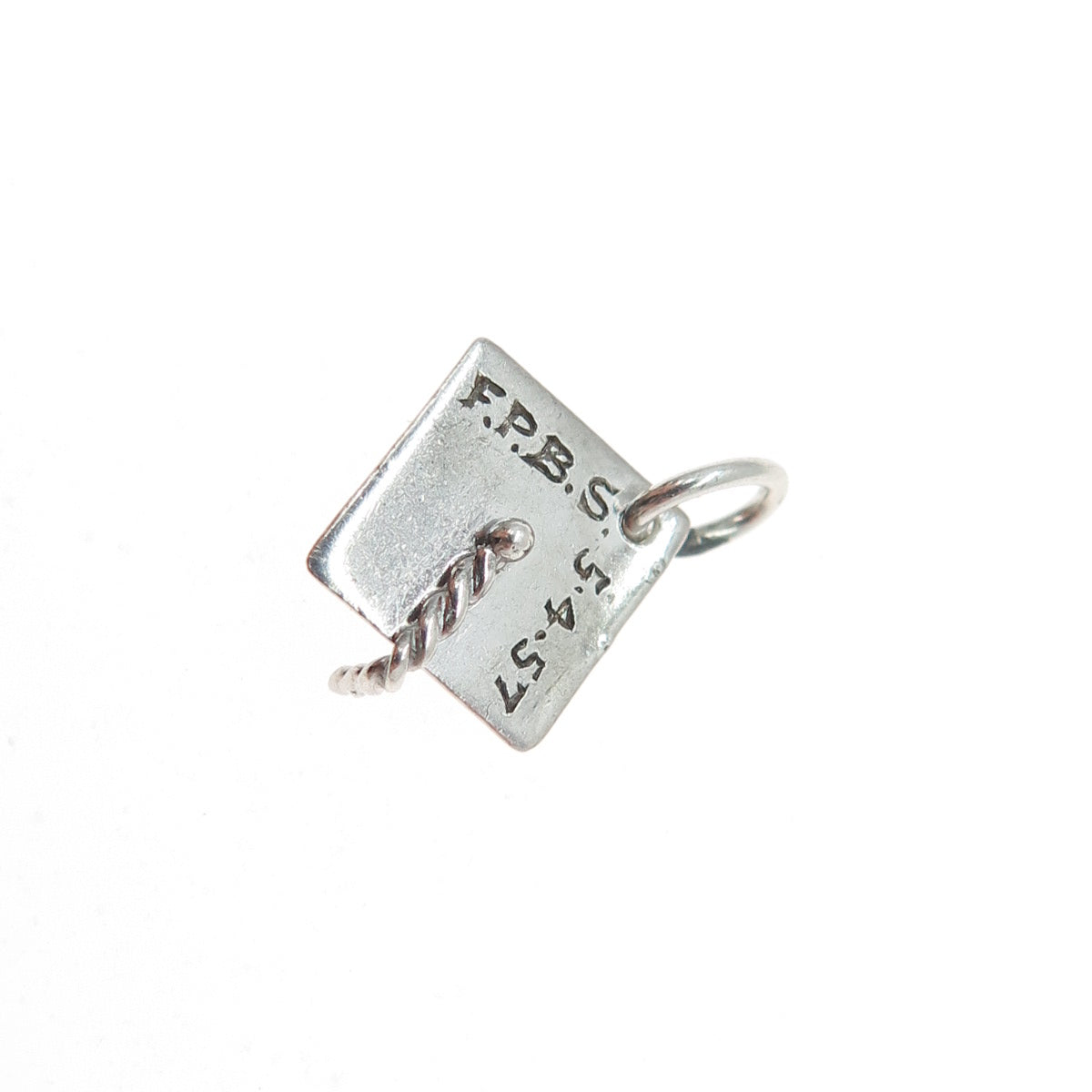 925 Sterling Silver Vintage 1957 Graduation Hat Minimalist 3D Charm Pendant