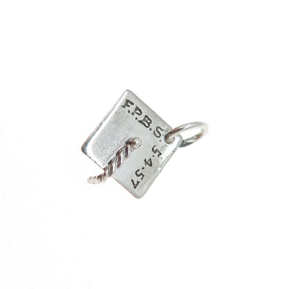 925 Sterling Silver Vintage 1957 Graduation Hat Minimalist 3D Charm Pendant