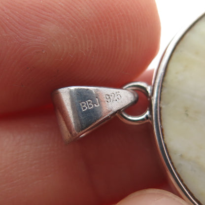 925 Sterling Silver Vintage Real Abalone Shell Sun Pendant