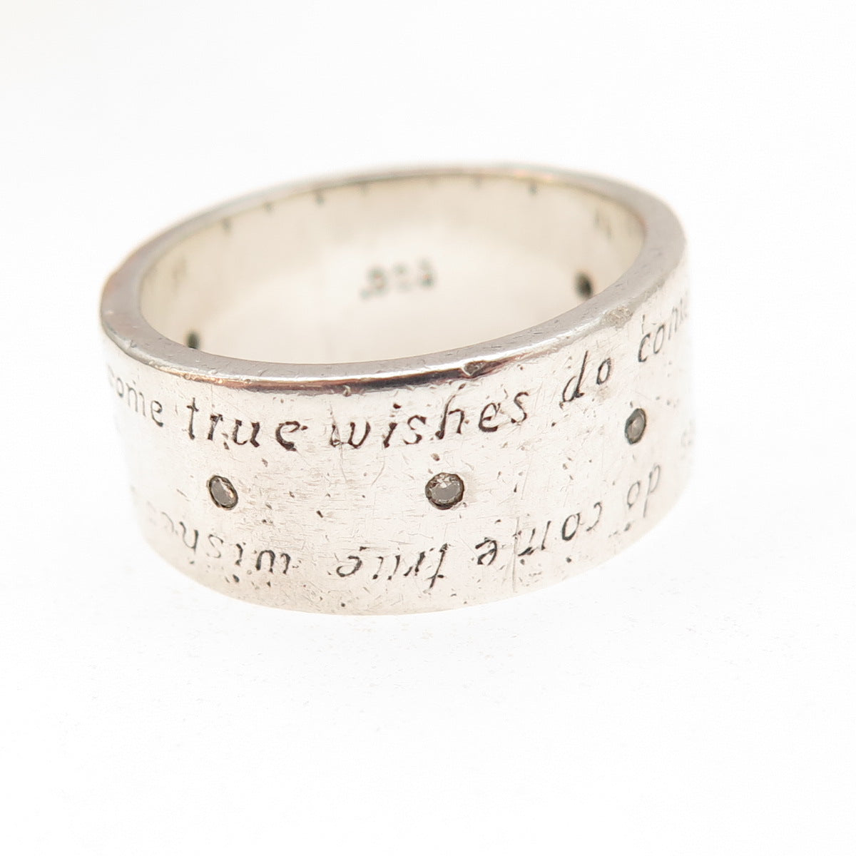 925 Sterling Silver Vintage Real Diamond Wishes Do Come True Band Ring Size 8.75