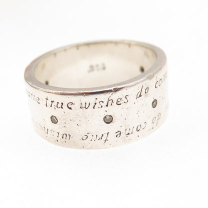925 Sterling Silver Vintage Real Diamond Wishes Do Come True Band Ring Size 8.75
