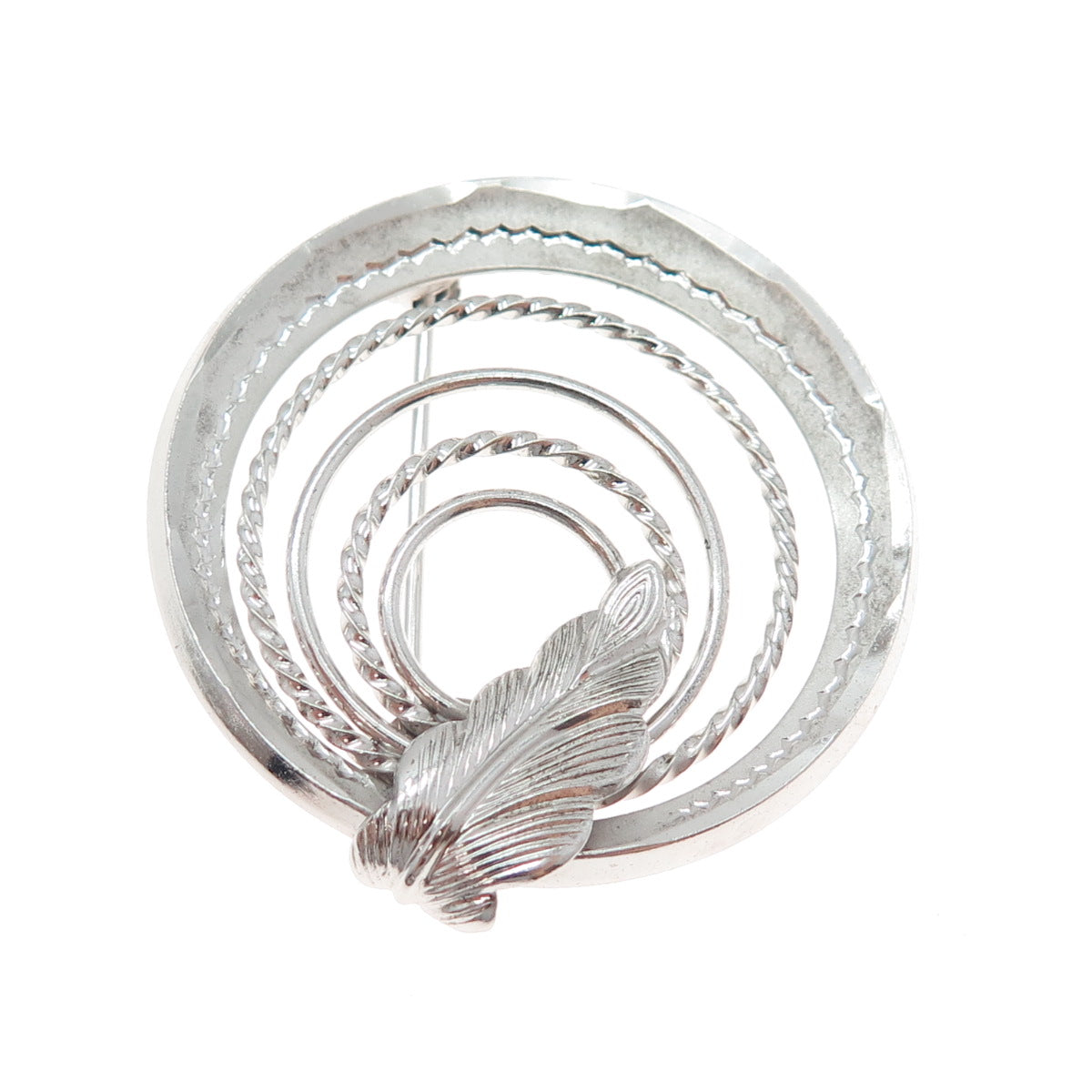 CURTIS CREATIONS 925 Sterling Antique Art Deco Multi-Circle Feather Pin Brooch