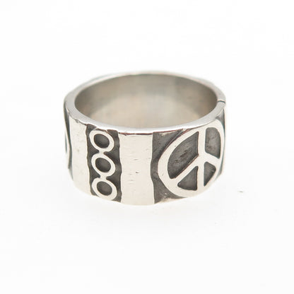 925 Sterling Silver Vintage Peace Symbol Oxidized Band Ring Size 6