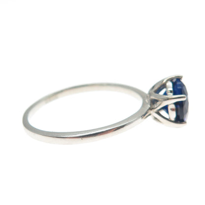 DAZZLERS 925 Sterling Silver Round-Cut Nano Blue Sapphire Ring Size 8