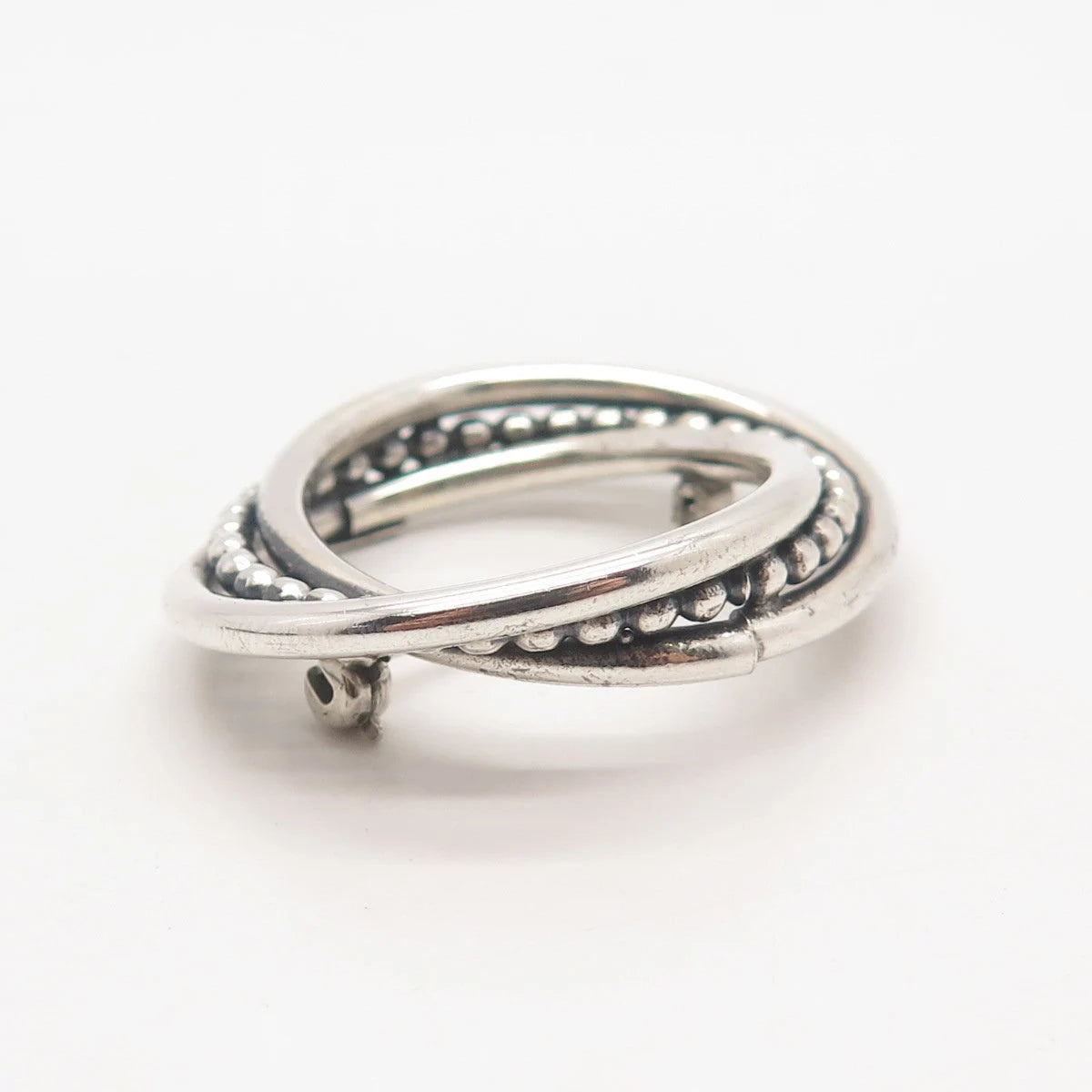 925 Sterling Silver Vintage BEAU Triple Circle Beaded Pin Brooch