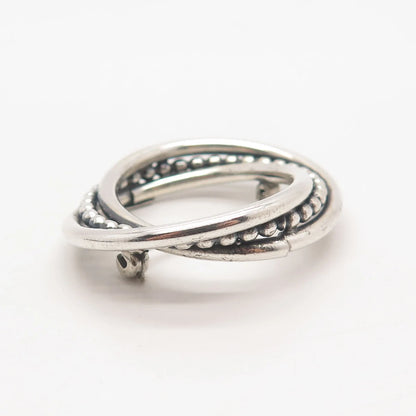 925 Sterling Silver Vintage BEAU Triple Circle Beaded Pin Brooch