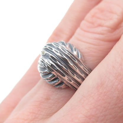 925 Sterling Silver Vintage Modernist Dome Oxidized Ring Size 6