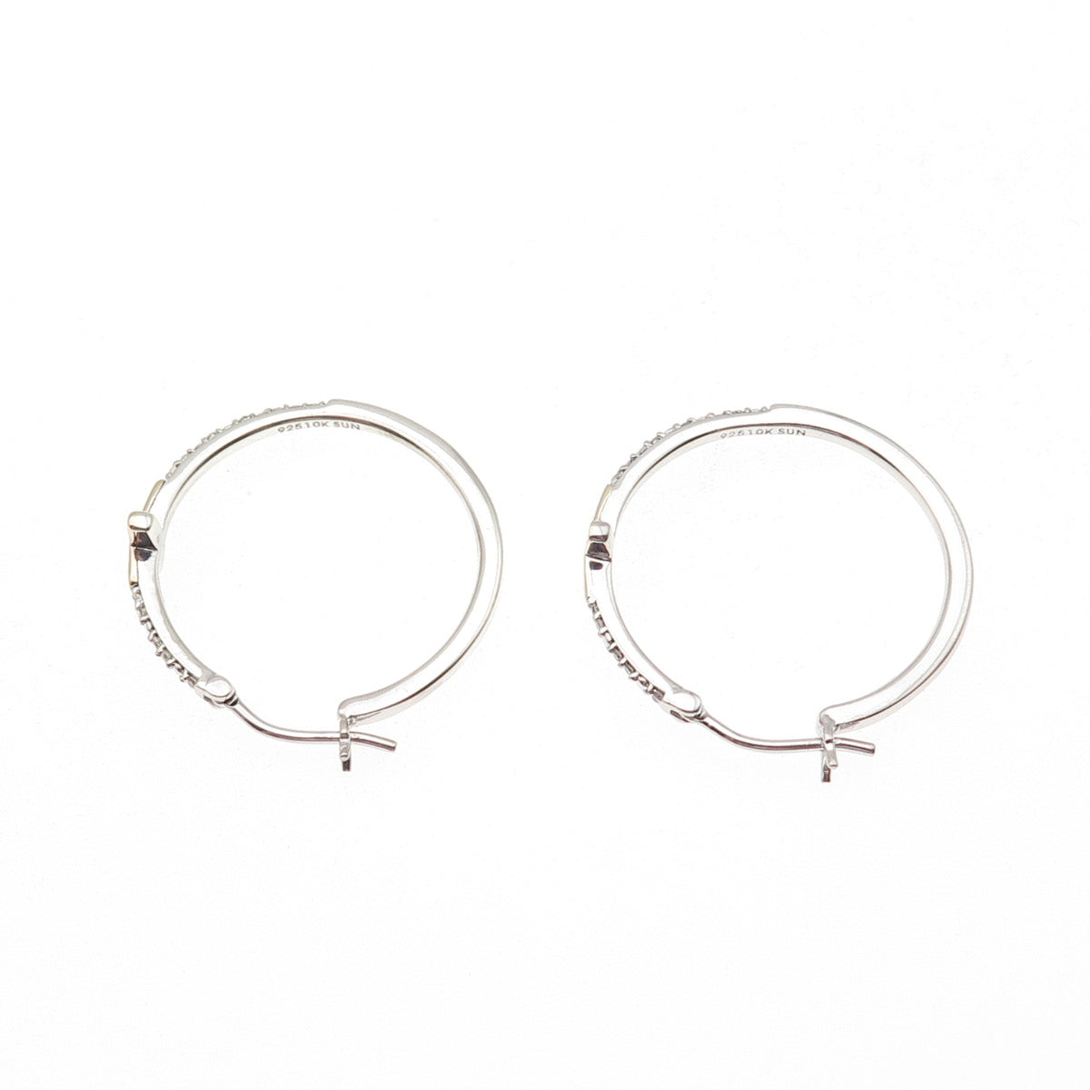Sun 925 Sterling Silver 10K Gold Real Round-Cut Diamond Cross Hoop Earrings