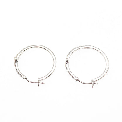 Sun 925 Sterling Silver 10K Gold Real Round-Cut Diamond Cross Hoop Earrings