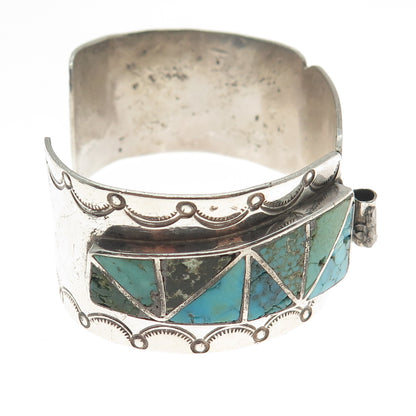 Old Pawn Sterling Vintage Multi-Turquoise Adjustable Watch Band Bracelet 6.5"