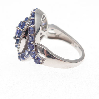 Chuck Clemency 925 Sterling Silver Real Tanzanite & White Topaz Ring Size 8.25