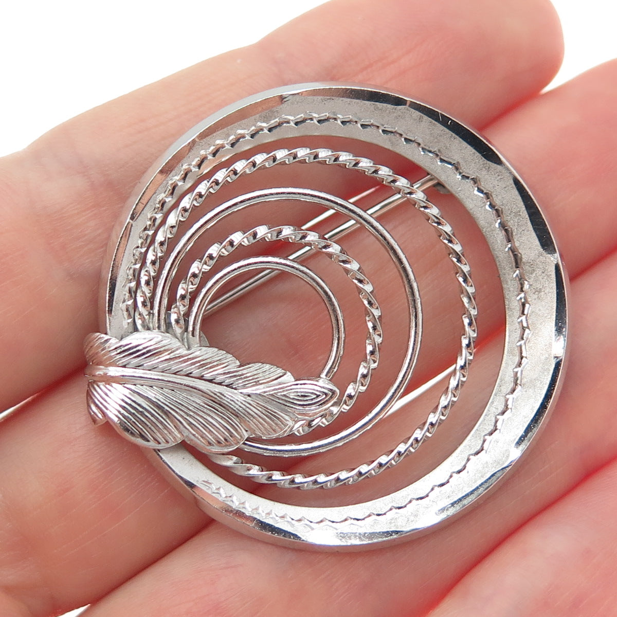 CURTIS CREATIONS 925 Sterling Antique Art Deco Multi-Circle Feather Pin Brooch