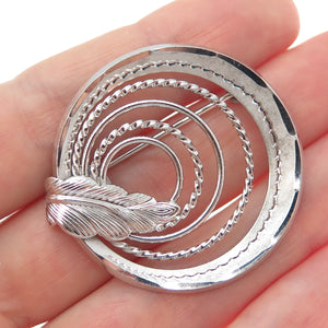 CURTIS CREATIONS 925 Sterling Antique Art Deco Multi-Circle Feather Pin Brooch