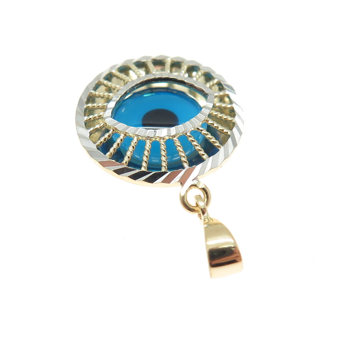 14K Yellow & White Gold Enamel Evil's Eye Amulet Minimalist Charm Pendant