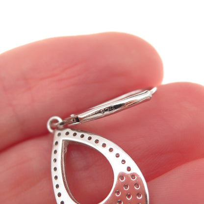 925 Sterling Silver Round-Cut C Z Teardrop Dangle Earrings