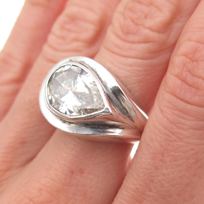 Joseph Esposito 925 Sterling Silver Vintage C Z Modernist Teardrop Ring Size 7