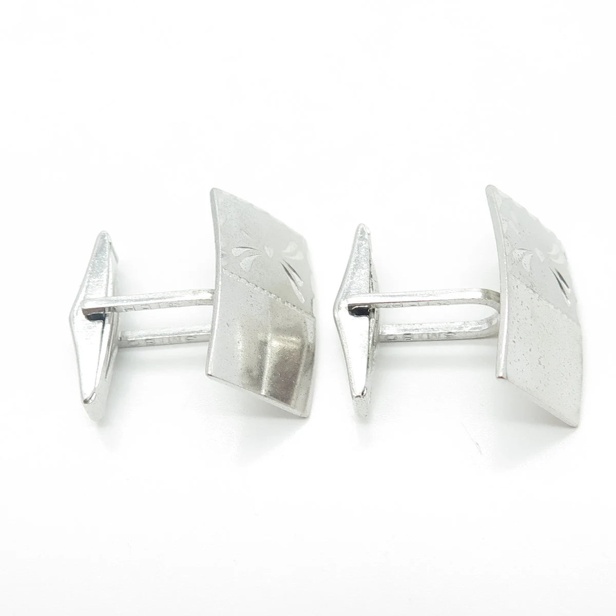 925 Sterling Silver Vintage Smibo Floral Rectangle Cufflinks