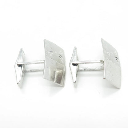 925 Sterling Silver Vintage Smibo Floral Rectangle Cufflinks