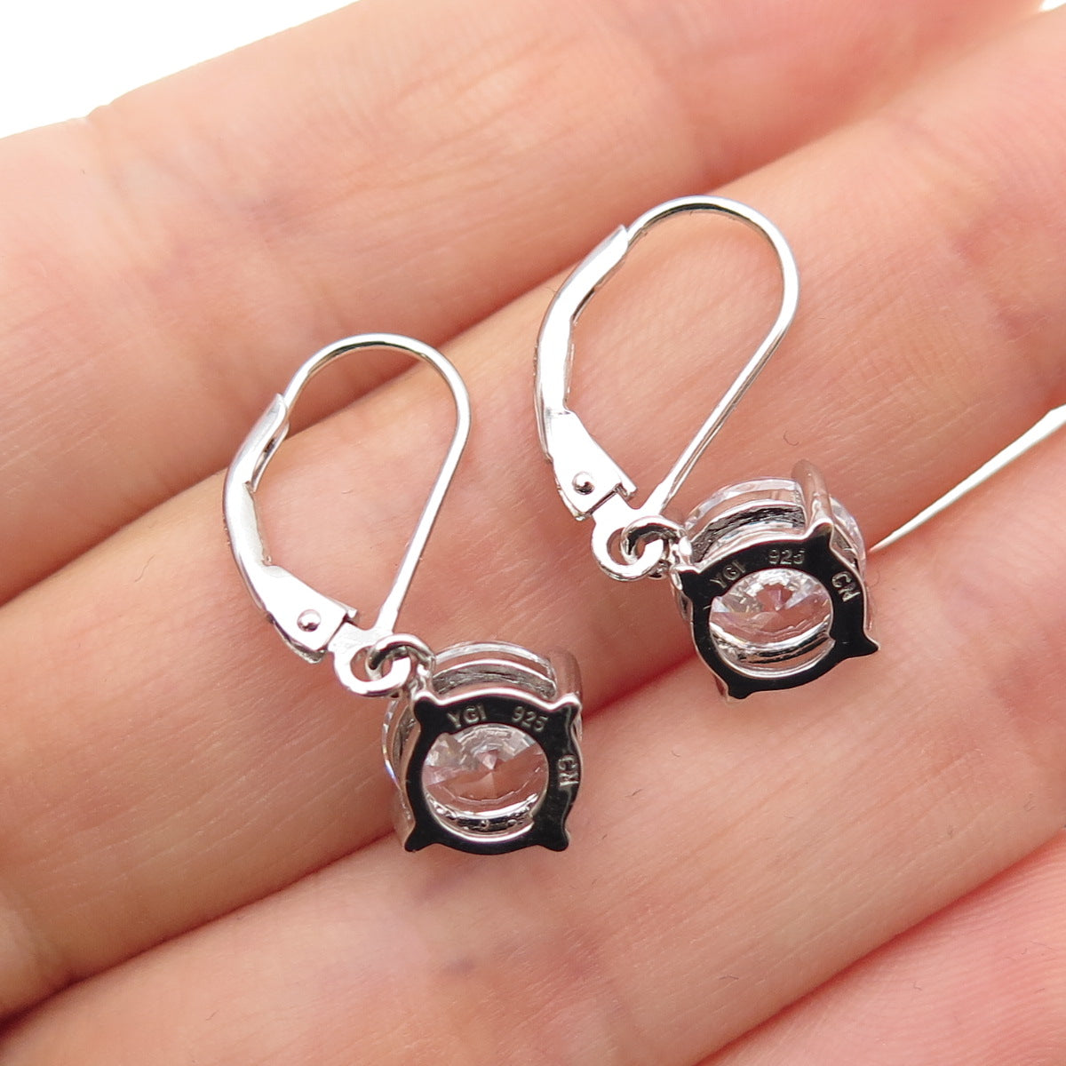 925 Sterling Silver Round-Cut C Z Dangle Earrings