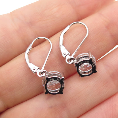 925 Sterling Silver Round-Cut C Z Dangle Earrings