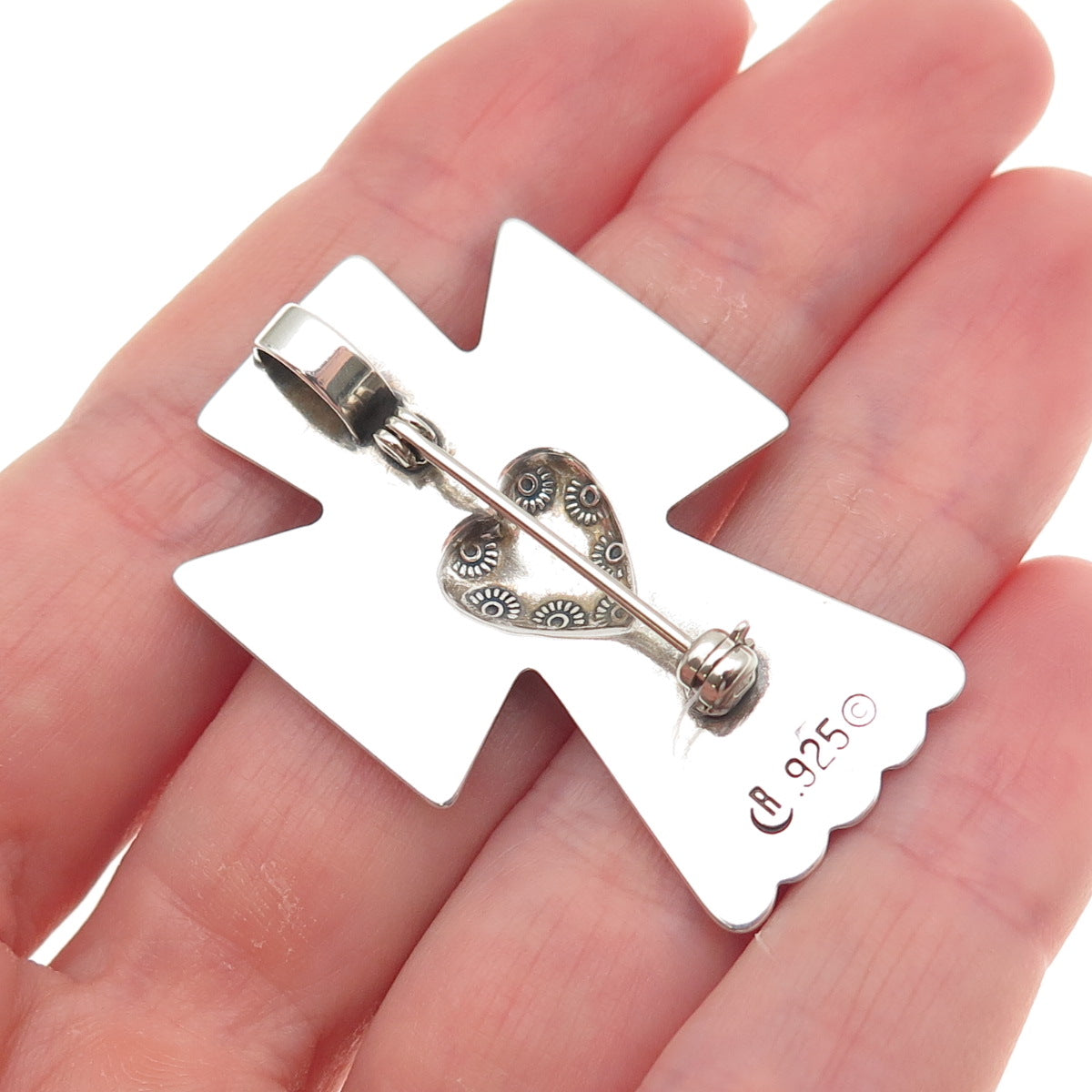 CAROLYN POLLACK 925 Sterling Silver Vintage Guardian Angel Cross Pin Pendant