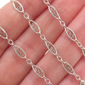 925 Sterling Silver Antique Art Deco Filigree Chain Necklace 16"