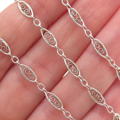 925 Sterling Silver Antique Art Deco Filigree Chain Necklace 16"