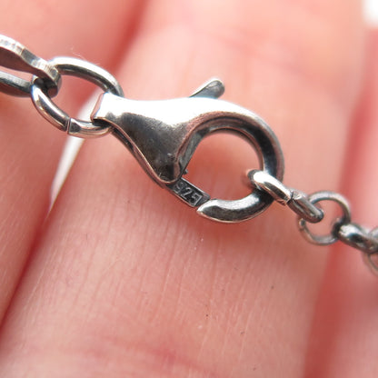 925 Sterling Silver Vintage Italy Heart Lock Charm Rolo Link Bracelet 7"