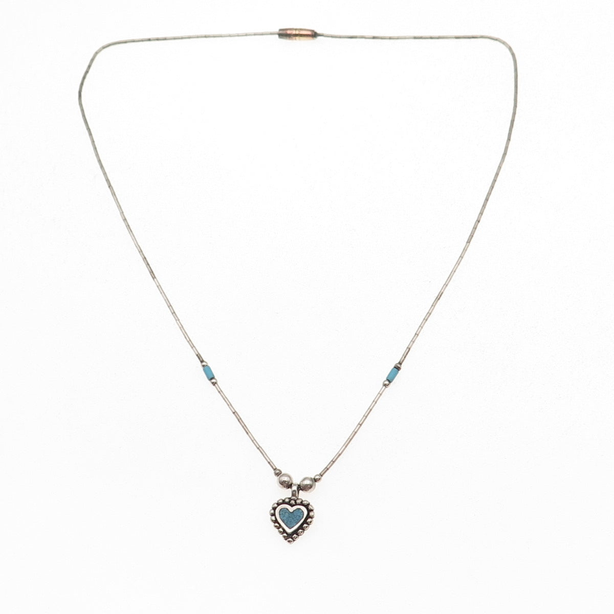 Sunwest Old Pawn 925 Sterling Vintage Turquoise Inlay Heart Liquid Necklace 16"
