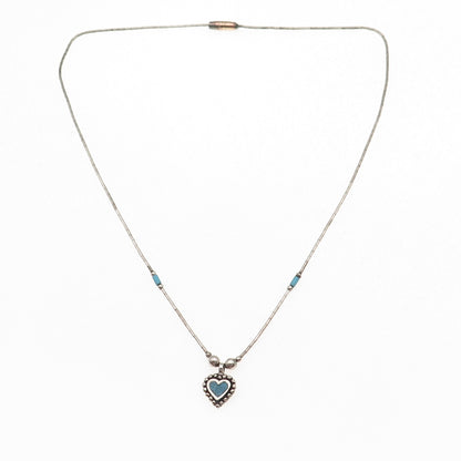 Sunwest Old Pawn 925 Sterling Vintage Turquoise Inlay Heart Liquid Necklace 16"