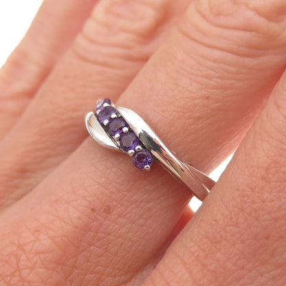 Heng Ngai 925 Sterling Silver Vintage Real Round-Cut Amethyst Ring Size 6.25
