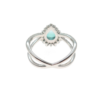 925 Sterling Silver Blue & White C Z Crisscross Ring Size 7.25
