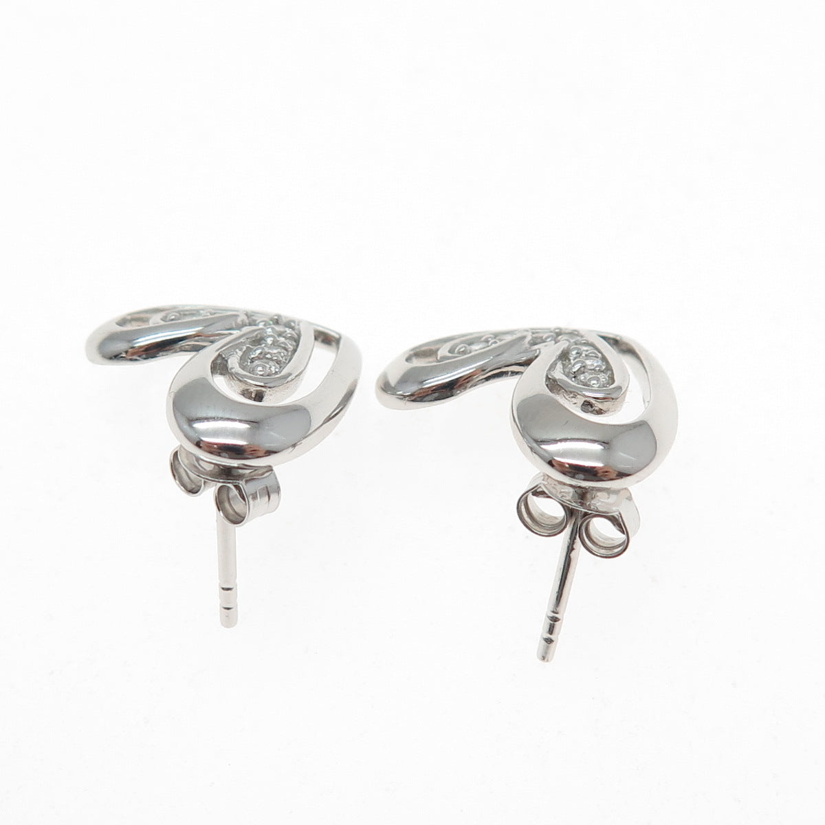925 Sterling Silver Round-Cut C Z Modernist Heart Earrings