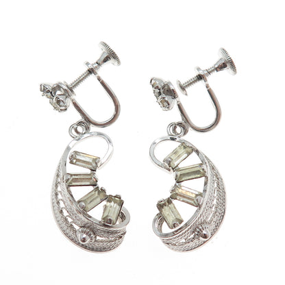 LORAN SIM CO. Sterling Antique Art Deco Rhinestone Filigree Screw Back Earrings