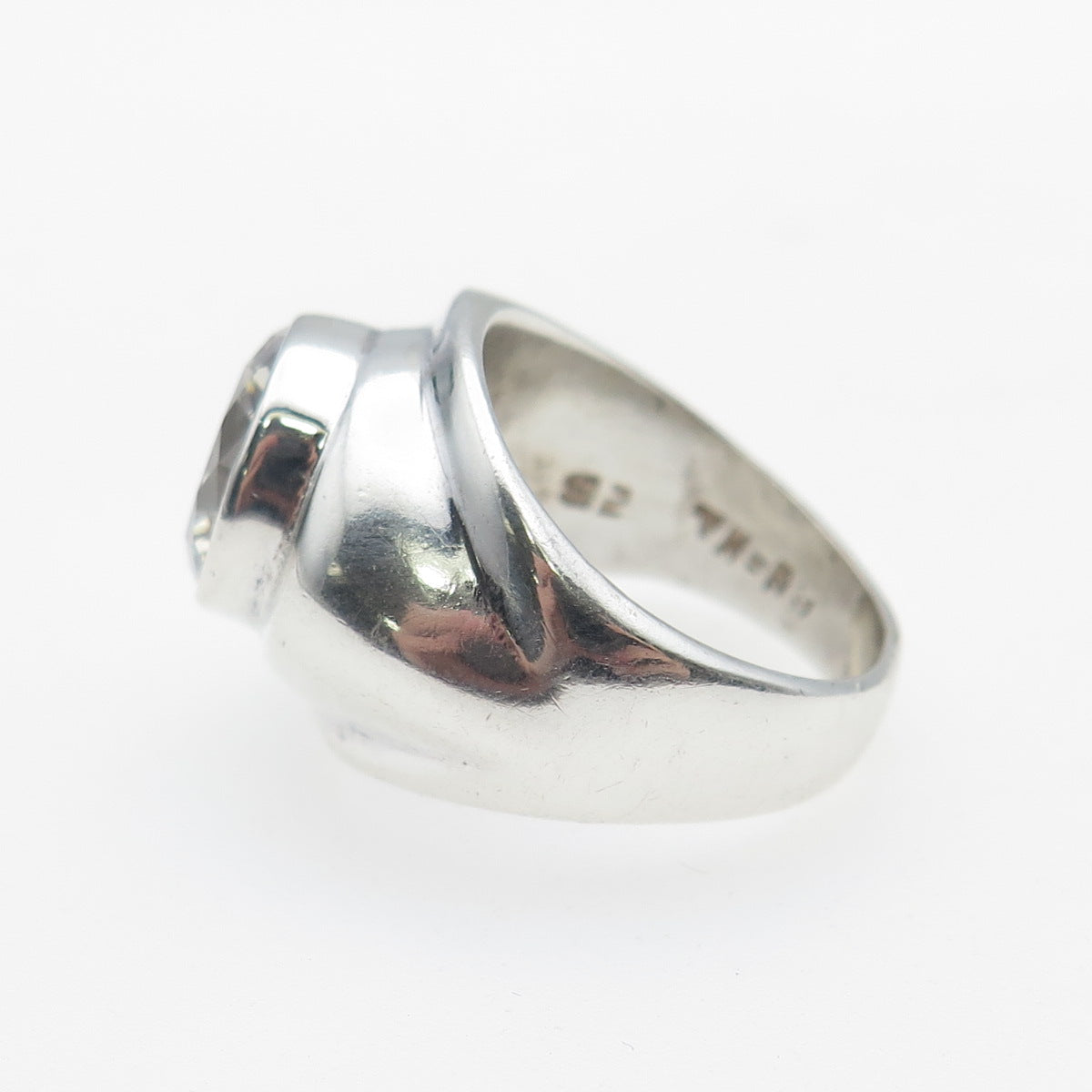 925 Sterling Silver Vintage Mexico Round-Cut C Z Modernist Ring Size 5.25