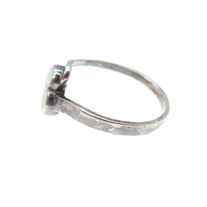 925 Sterling Silver Vintage Real Turquoise Modernist Heart Ring Size 8.25