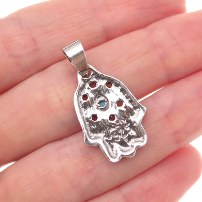Alon Sterling Silver Vintage Real Turquoise Star of David Hamsa Amulet Pendant