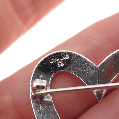 925 Sterling Silver Antique Art Deco Engraved Heart Pin Brooch
