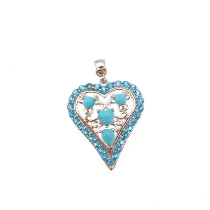 925 Sterling Silver Real Turquoise & Apatite Heart Charm Pendant