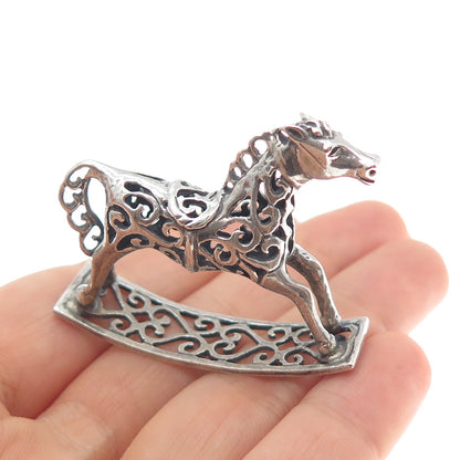 800 Silver Vintage Italy Rocking Horse Oxidized Miniature