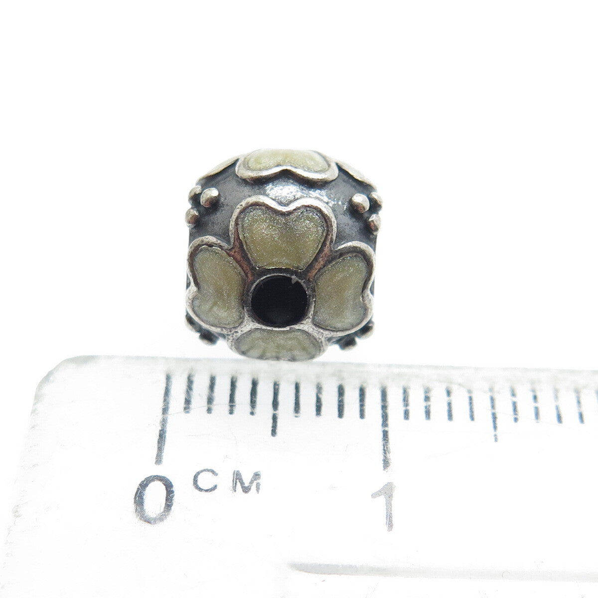 PANDORA 925 Sterling Silver Cream Enamel Daisy Flower Oxidized Bead Charm