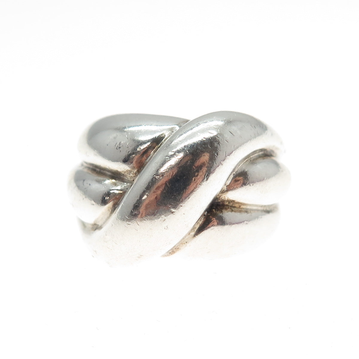 925 Sterling Silver Vintage Modernist Crisscrossed Dome Ring Size 7.25
